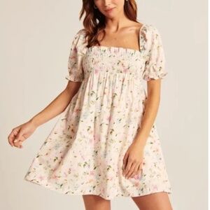 Puff Sleeve Smocked Bodice Floral Babydoll Dress